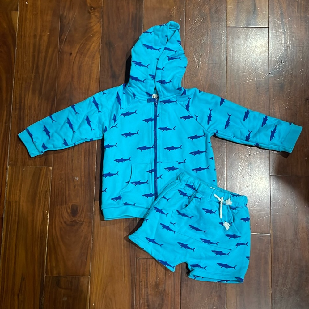 Hatley 3T shark shorts and zip up hoodie